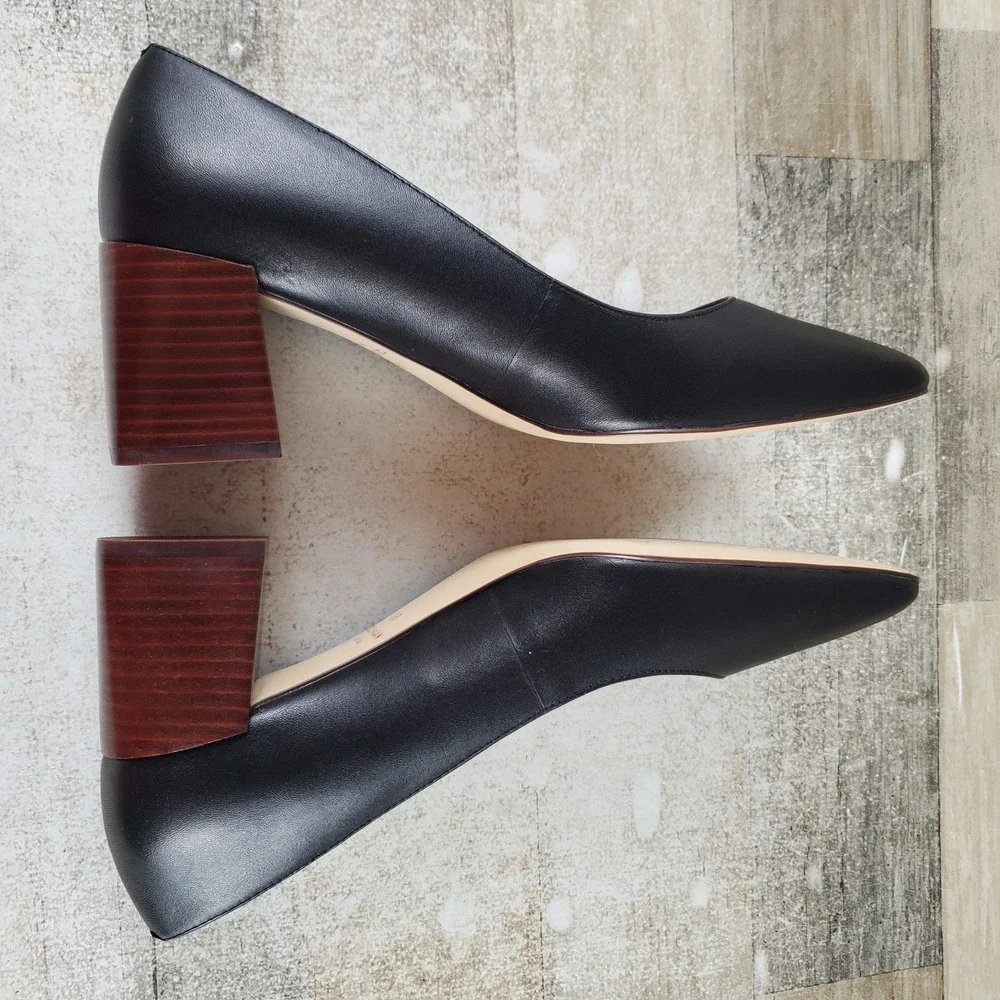 Cole Haan Cassandra Womens Pumps Sz 8 B Black Leather Block Heel Pointed Toe